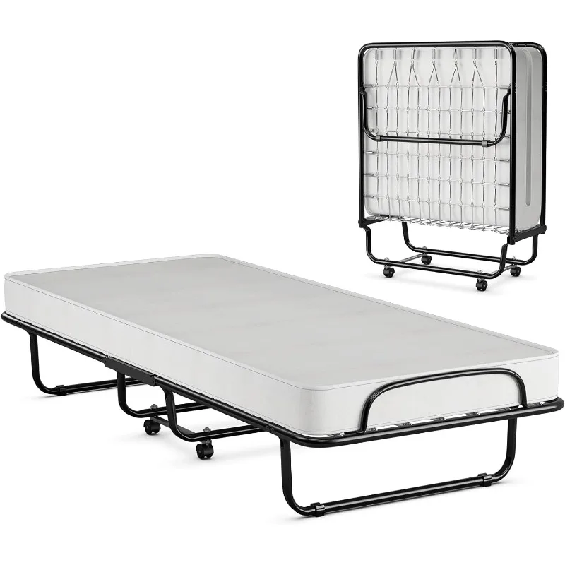 Folding Bed with Memory Foam Mattress Fold Out Cot Size Rollaway Guest Bed with Sturdy Metal Frame, 75 x 31 Inch