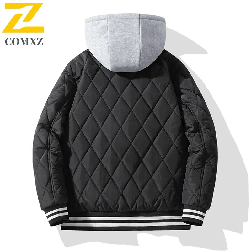 COMXZ Koreanische Mode Brot Jacke Dicke Kapuze Stilvolle Reise Gepolsterte Jacke Designer Snowy High End Winter Polsterung Herren Kleidung