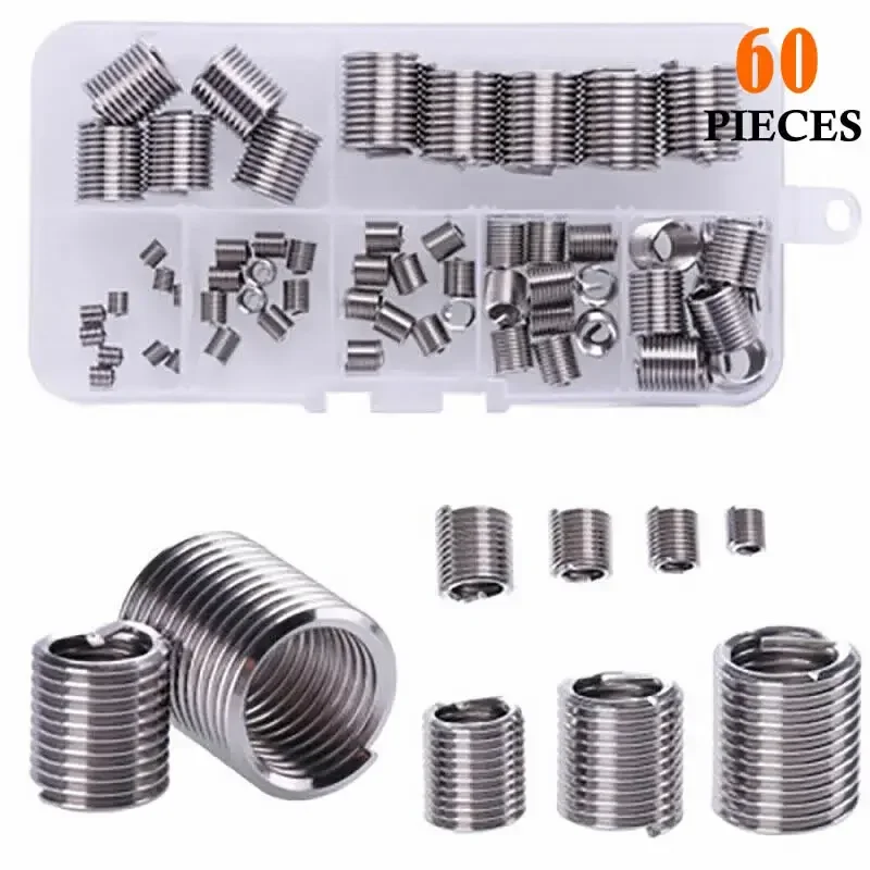 

60 Pcs Stainless Steel Wire Thread Repair Insert Assortment Helicoil Repair Kit With M3 M4 M5 M6 M8 M10 M12 Helicoil Type Home