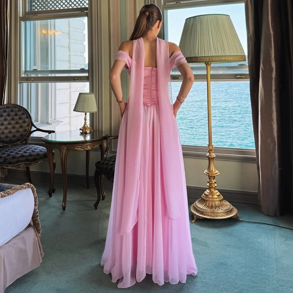 Elegante rosa fora do ombro chiffon vestido de noite a linha vestido longo para mulher 2025 formal baile de formatura festa de casamento dama de honra personalizado