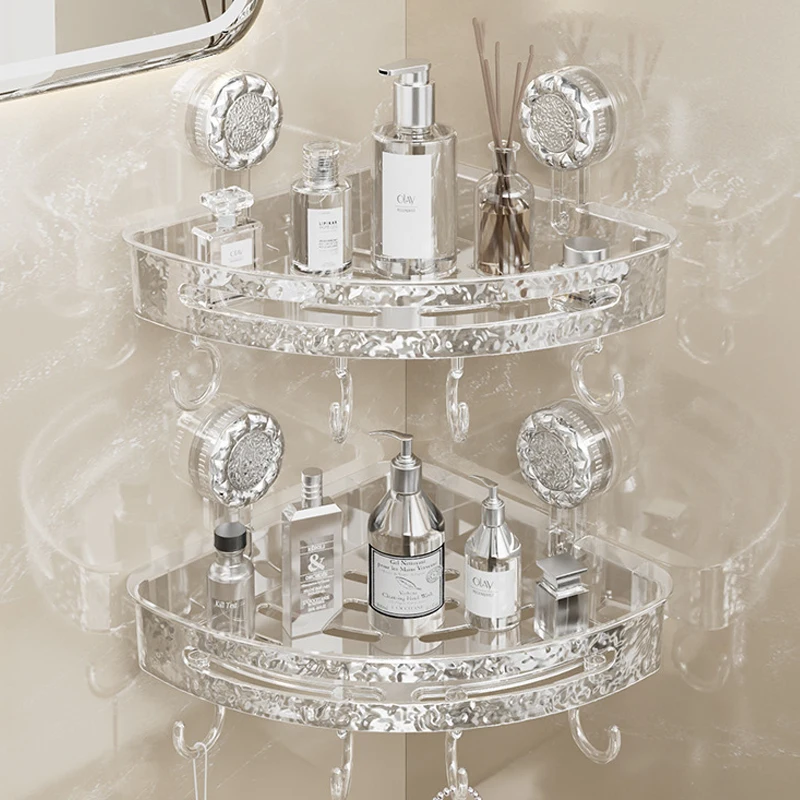 

2Pcs Shower Corner Shelf Wall Mounted Suction Cup Storage Rack No Drill Bathroom Shampoo Cosmetic Organizer Holder