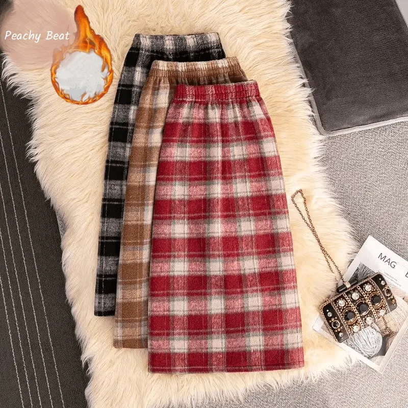 

Baby Girl Princess Woolen Plaid Long Skirt With Lining Toddler Child Teens Cotton Soft Retro Winter Casual Baby Clothes 1-16Y