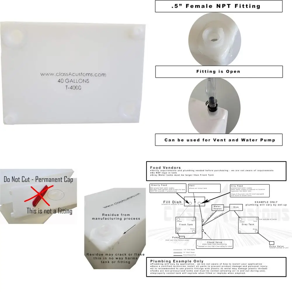 40 Gallon RV Fresh Water and Grey Water Storage Tank - High Capacity for Class A Motorhomes