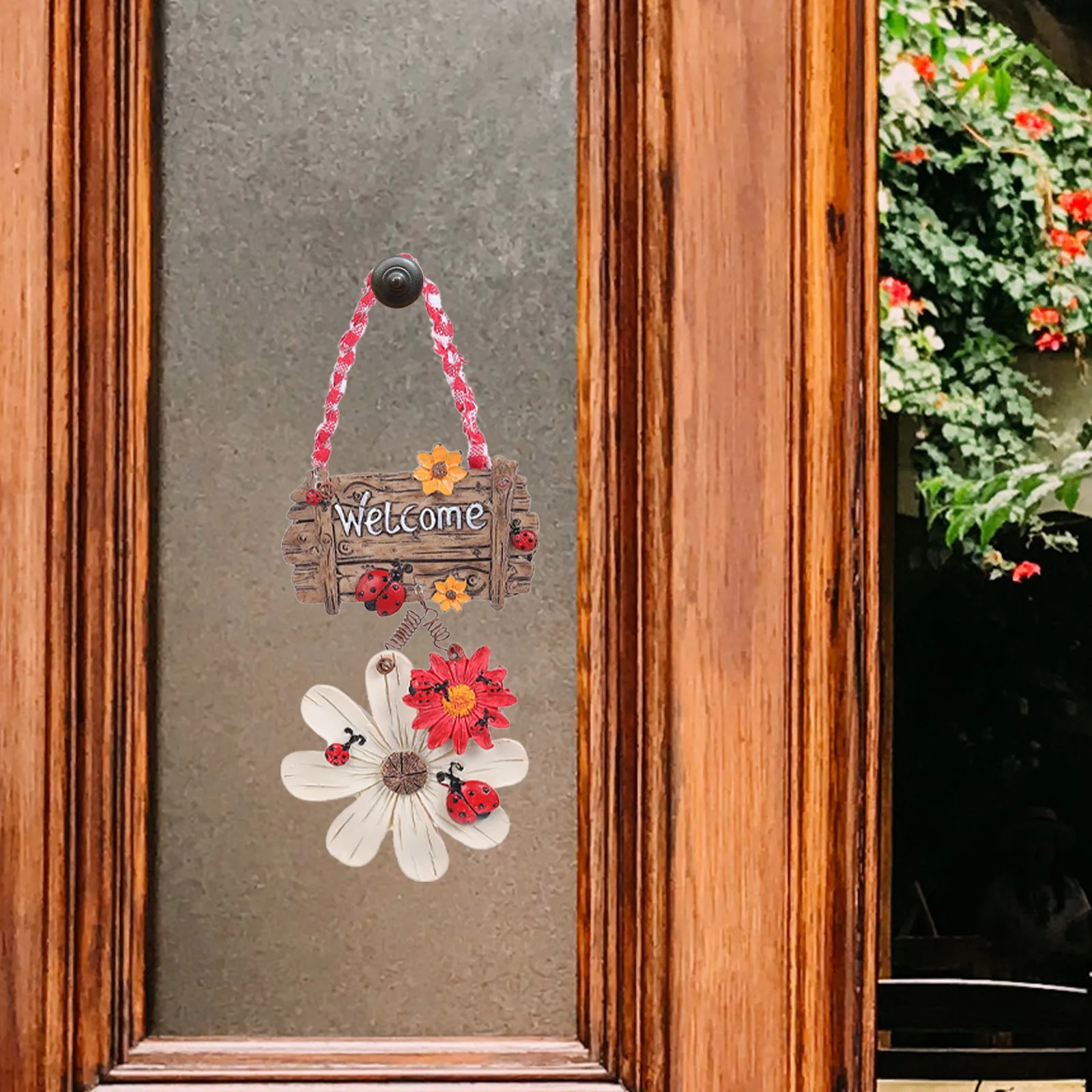 

2pcs Resin Iron Ladybug Door Hanging Decor Sturdy Welcome Ornament Sunflower Art Wall Pendant For Home Party Hotel Decor