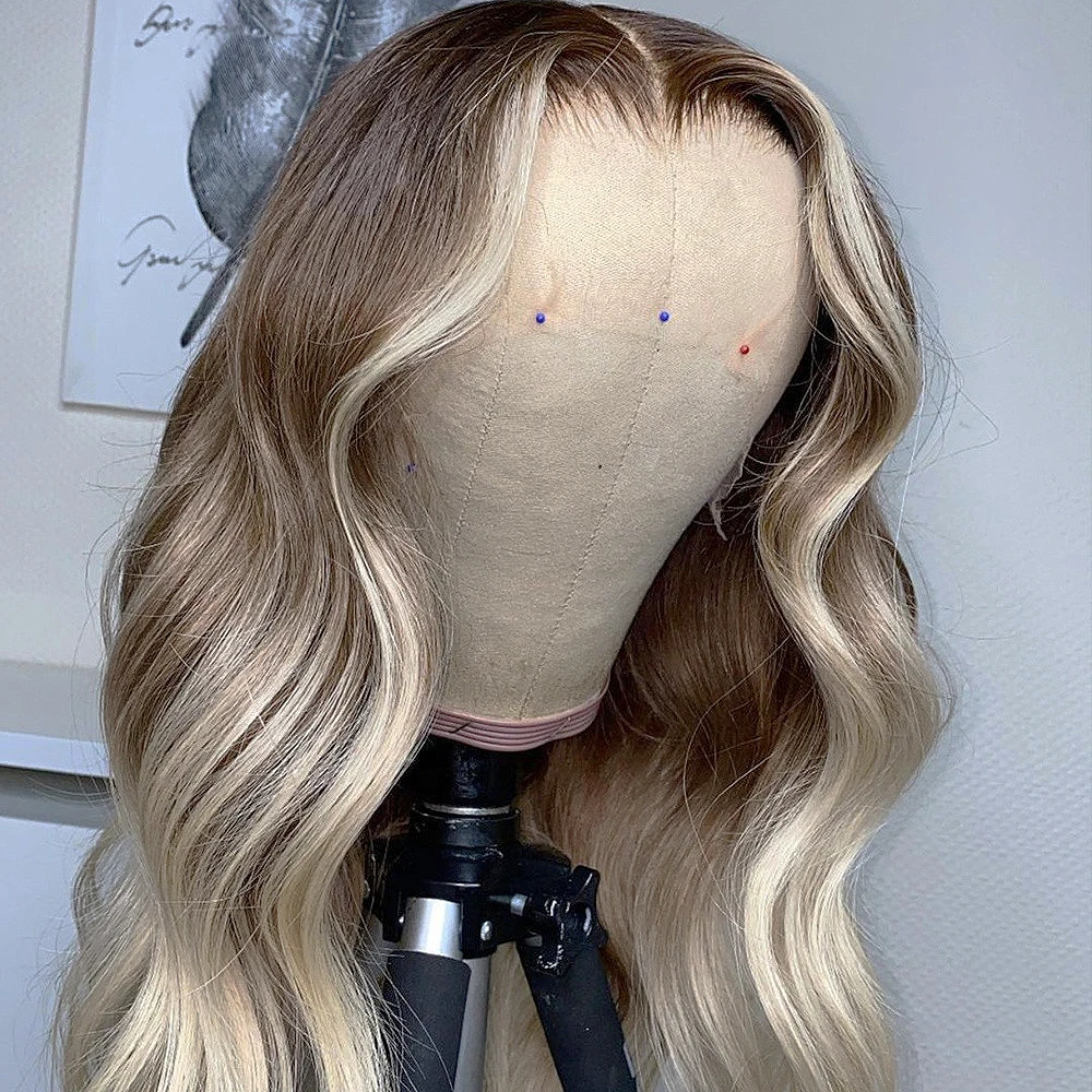 Human Hair Highlight ombre brown ash blonde wave Wig Brazilian colored 613 Blonde wig 13x6 HD Transparent 360 Lace Frontal Wigs