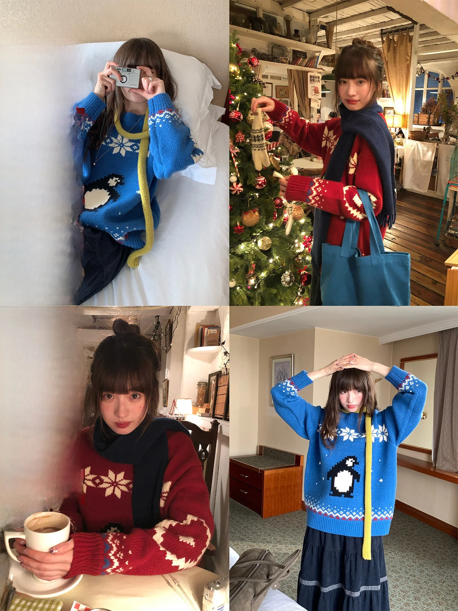 

Вязаный свитер с круглым вырезом и узором «Пингвин» для женщин, свободный, теплый, зимний, с рисунком «Снежинка», винтажный стиль, для дождливого Нового года