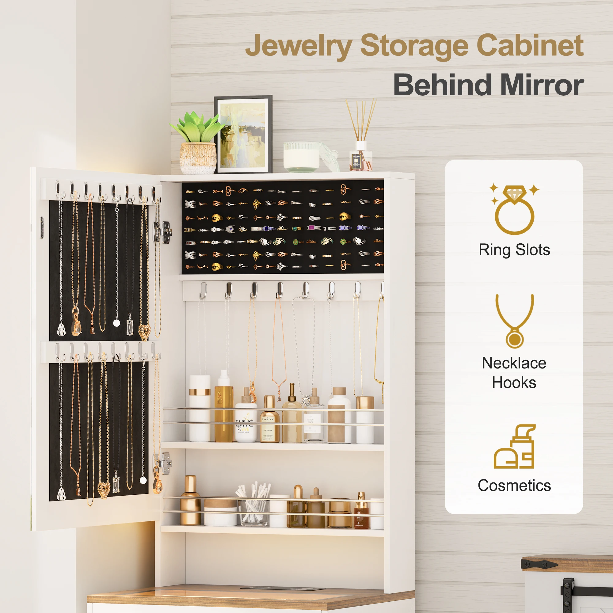 مكتب الزينة JDPAG مع مرآة وأضواء، مجموعة مكياج صغيرة الحجم مع مقعد تخزين مخفي