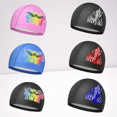

Elastic Swimming Cap Men Women Waterproof Anti-slip Silicone Swim Hat Adult Long Hair Printed Pool Caps Diving Swimming