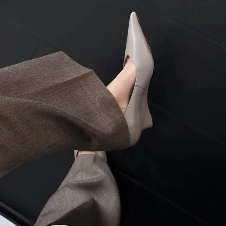 Soft Lambskin Pointed Odd-Shaped Wedge Flats for Women 2026 New Spring and Autumn Shallow Low-Heel Black Work Shoes