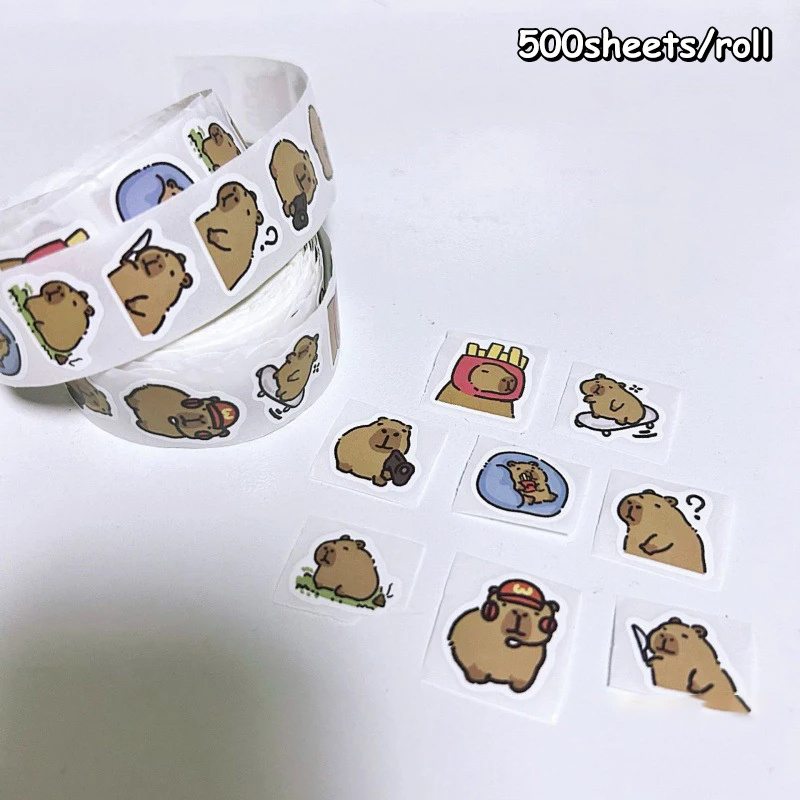 500Sheets Fashion Trend Cute Cartoon Capybara Sticker Creative Kawaii Water Cup Guitar Phone Case Decor DIY Sticker Kid Sticker