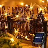 LED Solar Lamp Simulation Dragonfly Outdoor Fairy Light String Wedding Holiday Party Solar Garland for Camping Garden Decoration