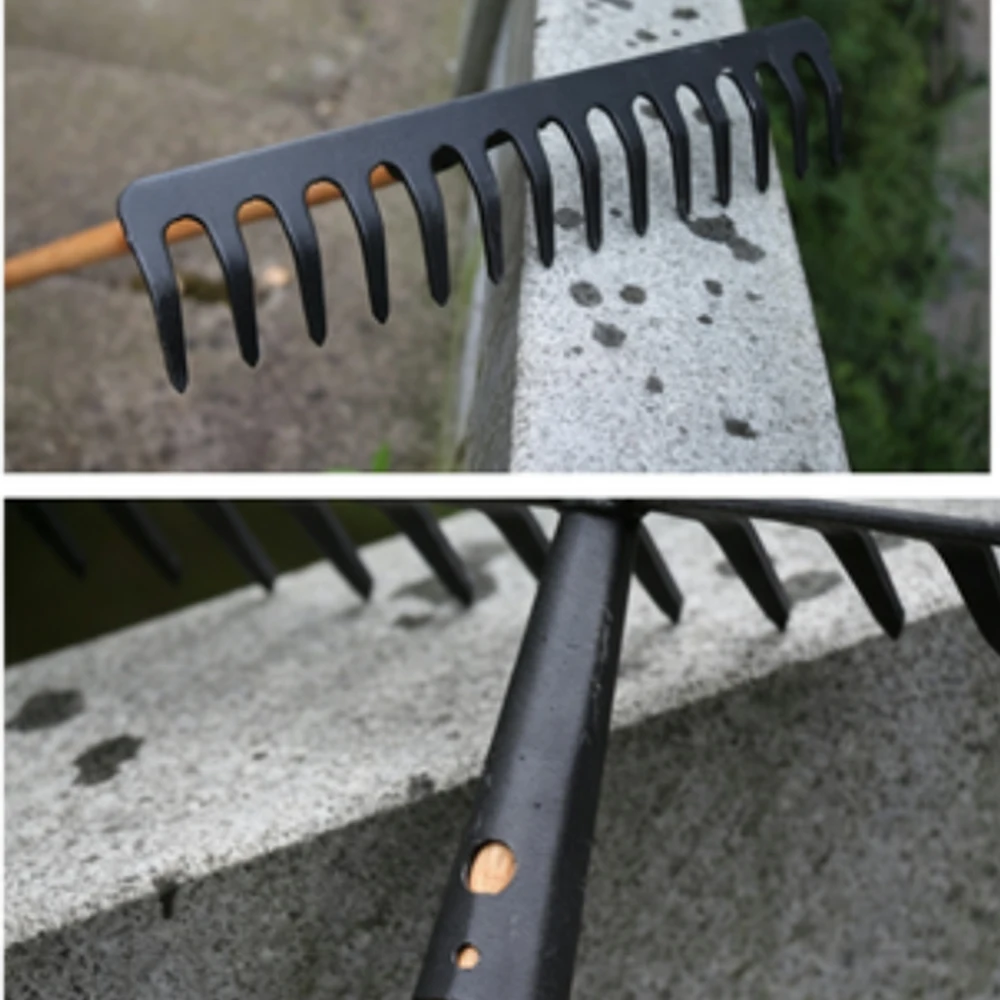 14-Tooth Stainless Steel Garden Rake Farming Rake Multifunctional Leaf Hay Pine Soil Loosening Rake Agricultural Farm Tools  ﻿