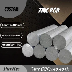 100mm Zinc Rod Solid Round Bar Electroplate Anode Electrode Diameter 3mm 4mm 5mm 6mm 8mm 10mm 12mm 14mm 15mm -25mm
