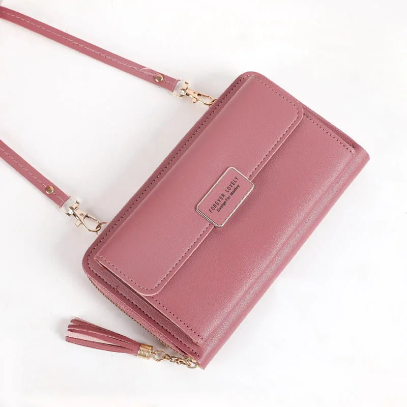

Fashion Women's Multifunction Long Wallet Tassel Handbag with Shoulder Strap Hasp Card Holder Small Crossbody Cell Phone Bag