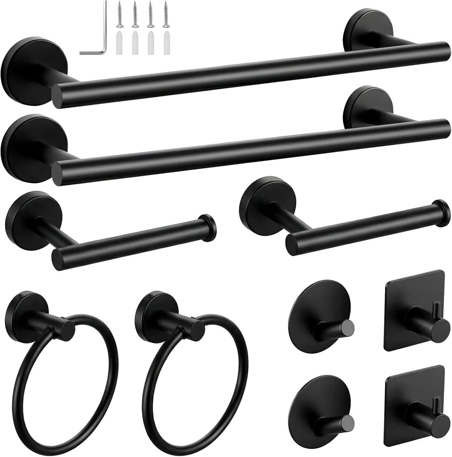 

10-Piece Matte Black Bathroom Accessories Set with 16-Inch Towel Bar, SUS 304 Stainless Steel Hardware for Bathroom Decor Wall