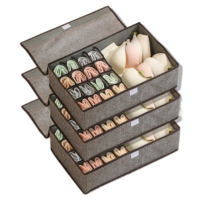 

Lidded Drawer-style Foldable 3-in-1 Sock and Underwear Storage Organizer with Compartments