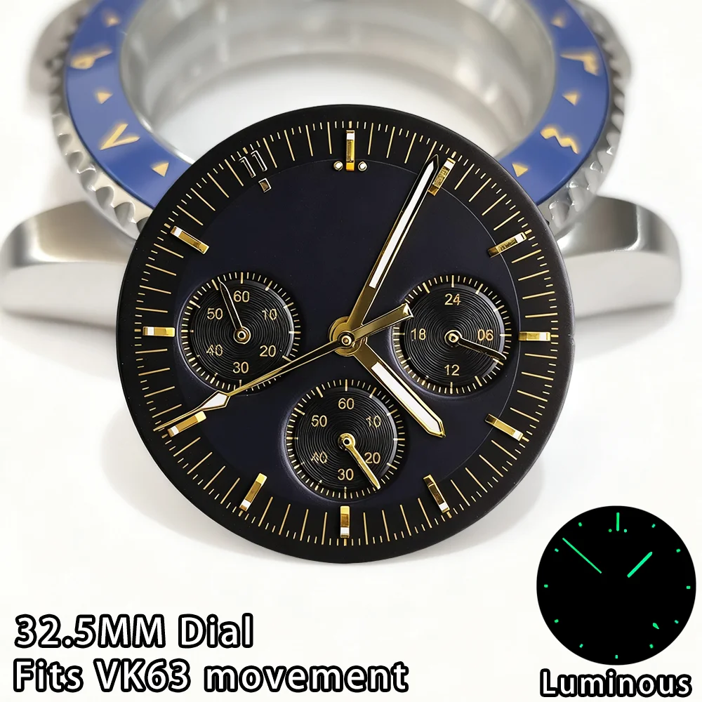

VK63 32.5MM Watch Dial Green Luminous Dial For VK63 Movement Accessories Watch Parts VK63 32.5MM Watch Dial VK63 Movement Dial