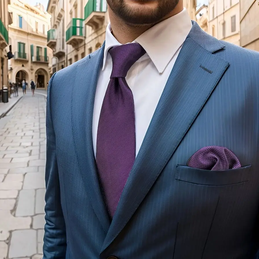 Conjunto de gravata roxa sólida masculina c11, gravatas clássicas para casamento, acessórios para vestido, tamanho extra longo