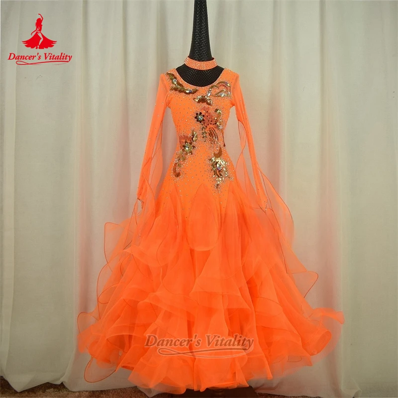 국제 챔피언십 왈츠 프로페셔널 의상 맞춤 성인용 소셜 댄스 긴 소매 공연 드레스 댄서의 활력