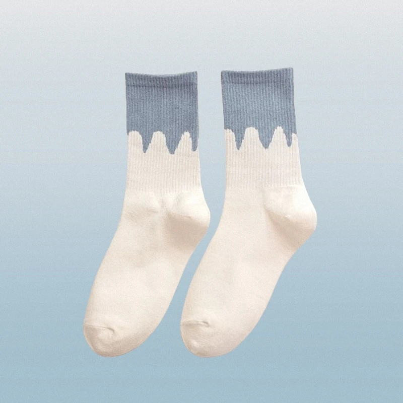 5/10 Pairs Blue Plaid Socks Women Autumn And Winter Mid-tube Socks Cream Striped Cotton Socks British Style Socks