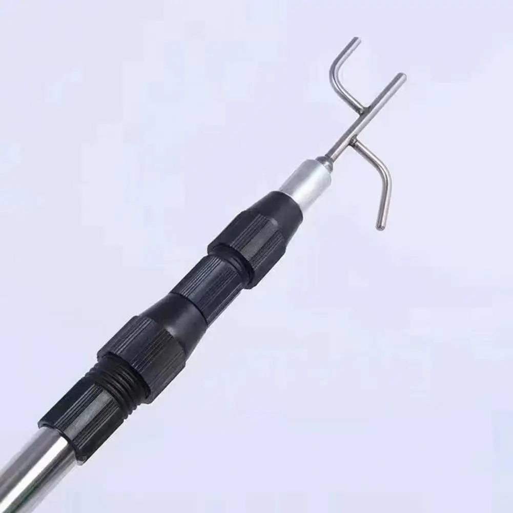 Telescopic Pickup Rod Pool Debris Remover Stainless Steel Telescopic Capture Pole with Pickup Hook Curtain Puller Clothes Dryer
