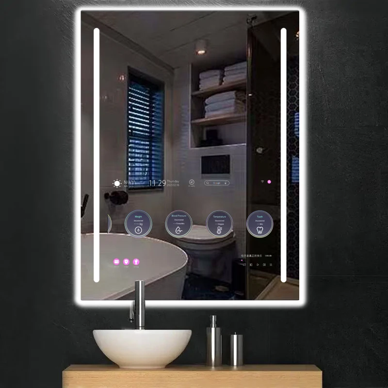 

New Stock Factory Wholesale Touch Screen Defogging Dimming Magic Mirror WIFI Android Hotel Bathroom Led TV Mirror Smart Mirror