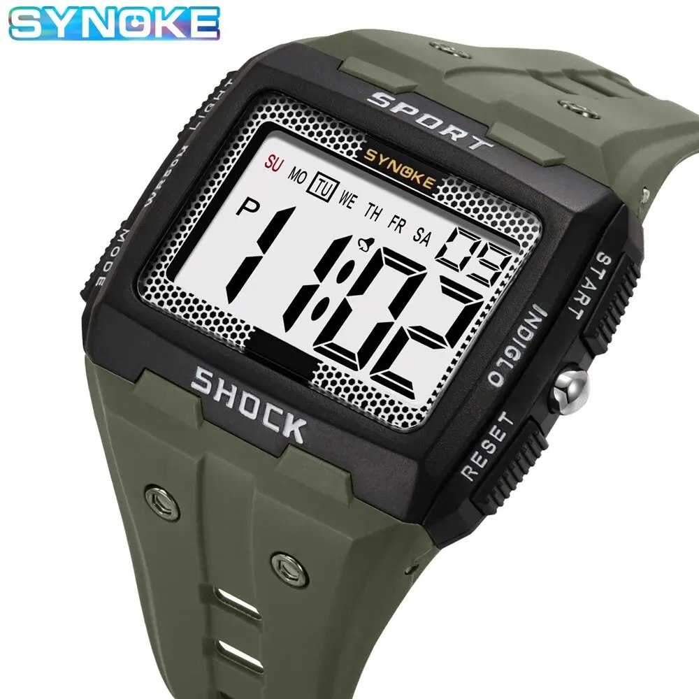 Synoke neu für männer sport elektronische uhr wasserdicht nacht glühen großbild tudenuhr outdoor