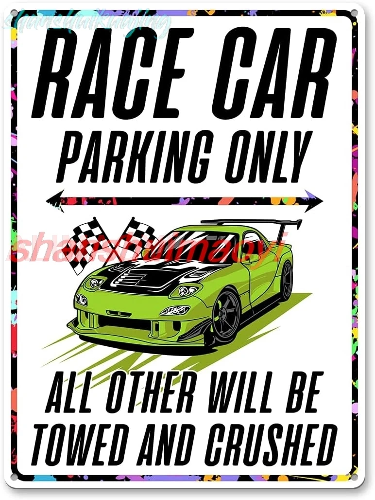Race Car Parking Only - Aluminum Sign Decor for Boys Bedroom, Garage Cars Wall Decoration FGDD sign