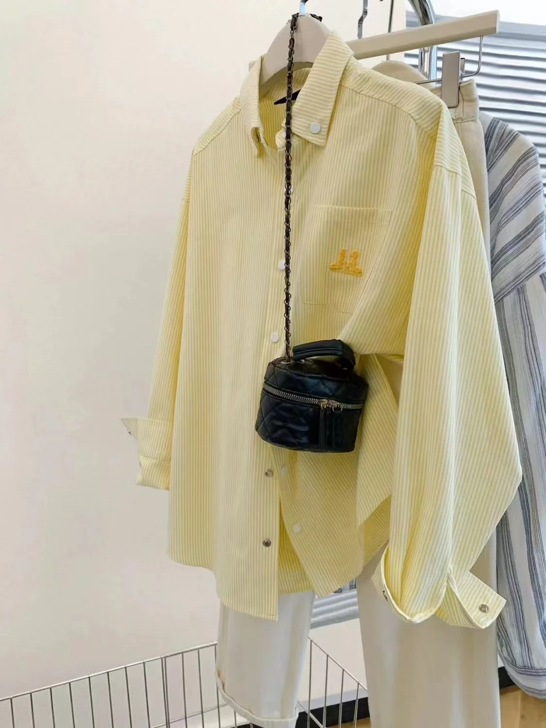 

Korean Sle Long Sve Embroidered Loose Collar irt Women's Early Autumn New Sle Dog Stitching Striped Open Cardigan
