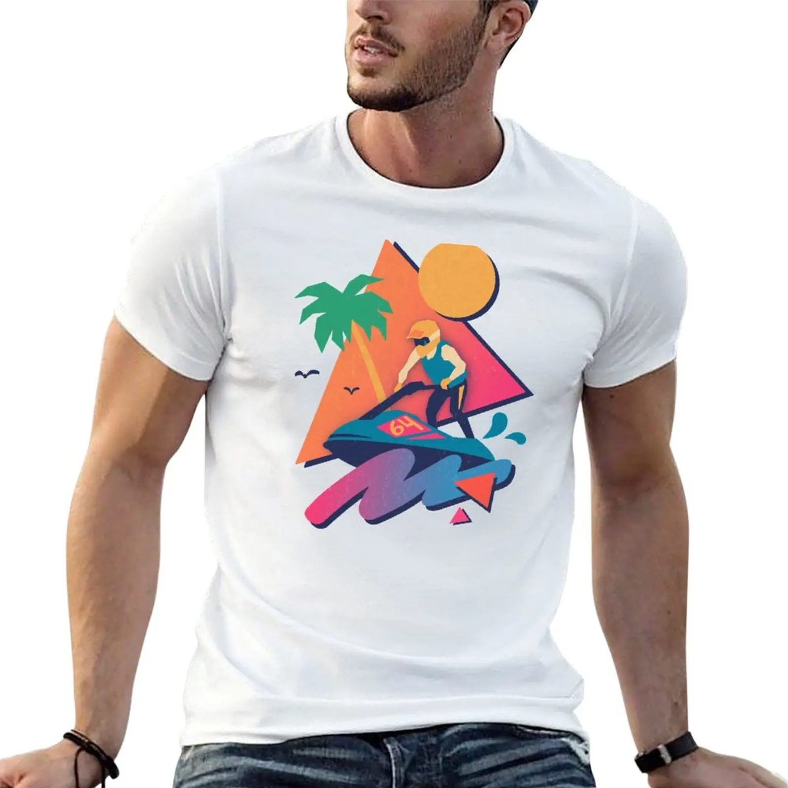 Wave Runner T-Shirt Retro Style Print Casual Top