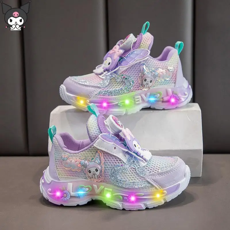 

Kuromi Girl Sanrio Kawaii Легкие кроссовки с вращающейся кнопкой и бабочкой, аниме, мультфильм, кампус, принцесса, кроссовки, дышащие, милые