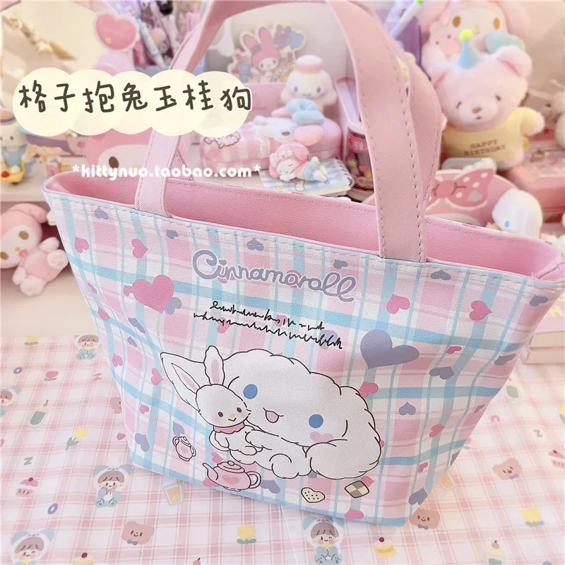 Kawaii Sanrio Kuromi Cinnamoroll Handbag Melody Portable Large-capacity Insulation Bag PU Picnic Cooler Bag Lunch Tote Bag