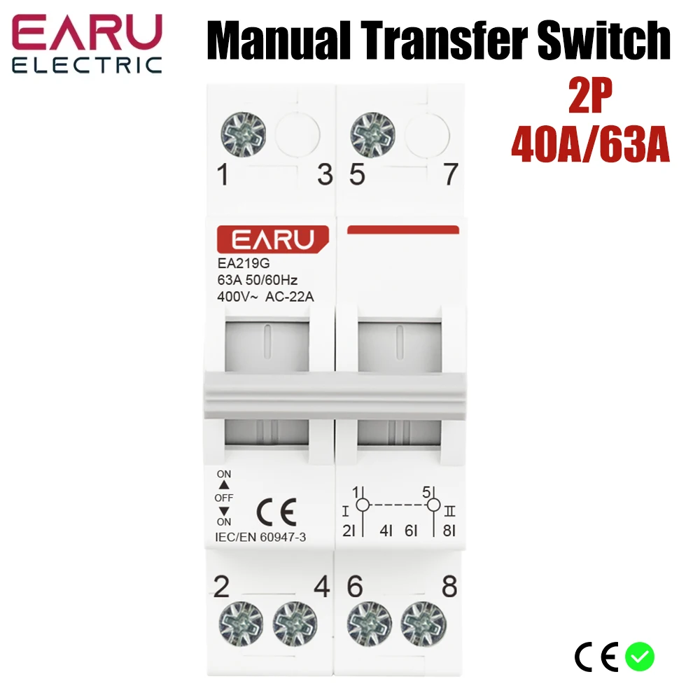 

2P 40A 63A MTS Dual Power Manual Transfer Interlock Circuit BreakerDin Rail Isolating Discounnecting Switch Circuit Breaker EARU
