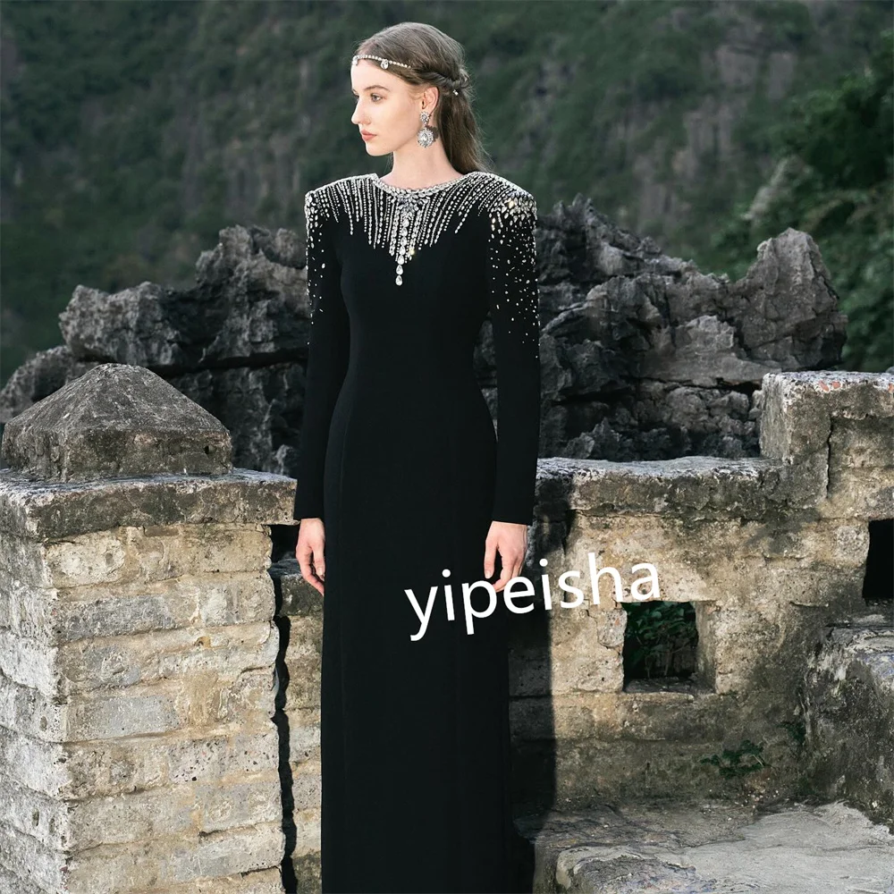 Customized Jersey Beading Pleat Beach Straight Jewel Bespoke Occasion Gown Midi Dresses