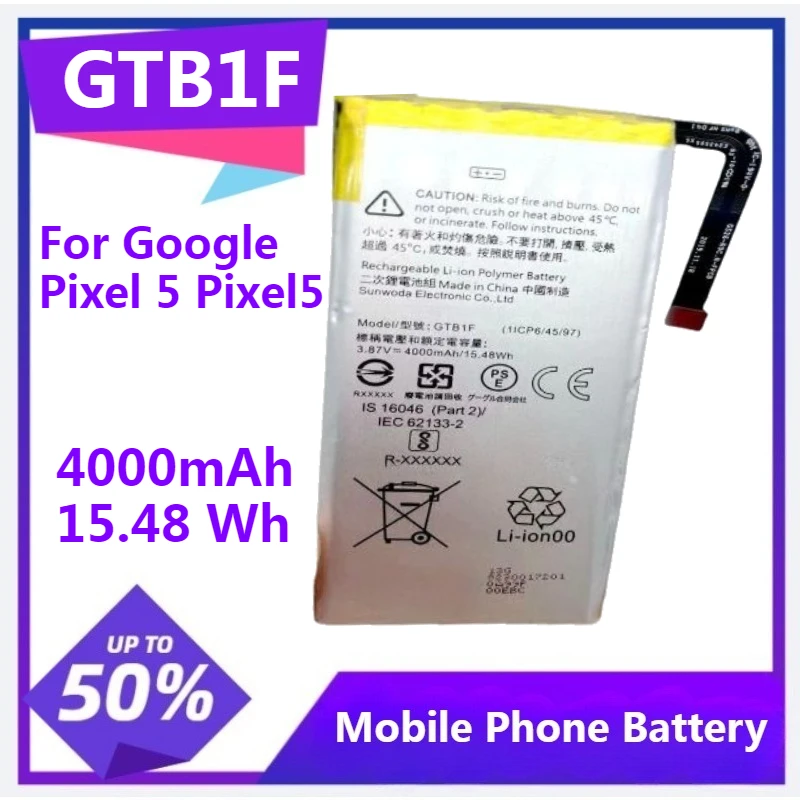 

Сменный аккумулятор для телефона GTB1F Pixel 5, GTB1F для Google Pixel 5 Pixel5, 4000 мАч, 15,48 Втч, аккумулятор