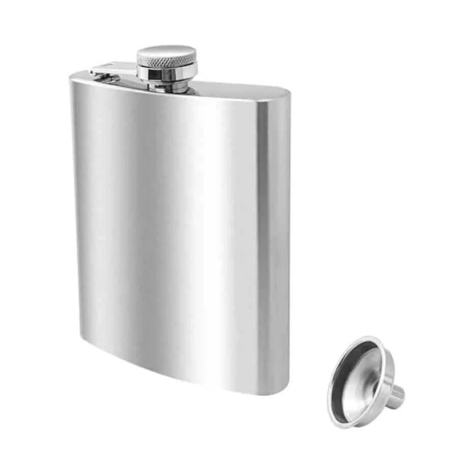 8 oz Hip Flask with Funnel, Stainless Steel Portable Pocket Flask for Men Silver