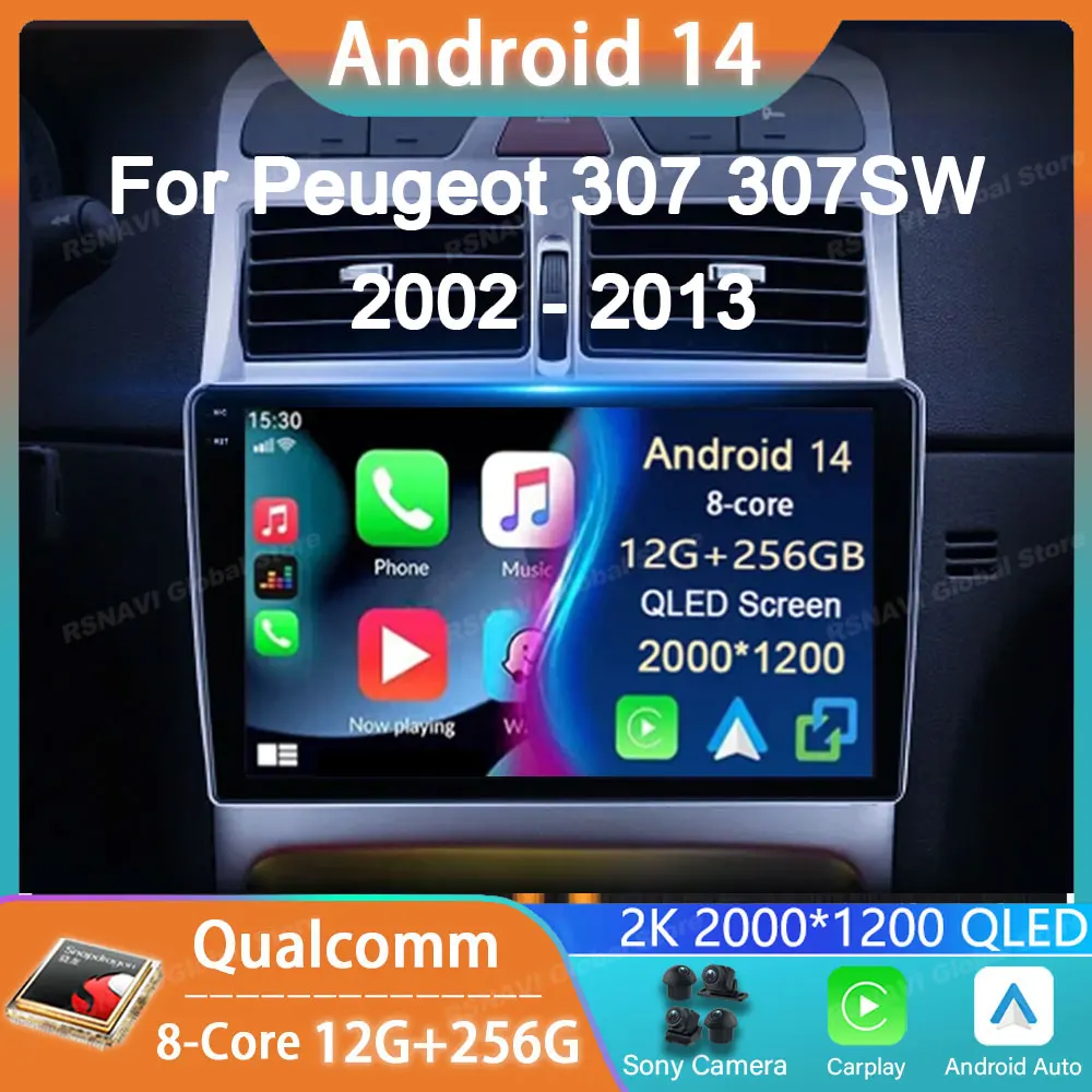 

Car Radio Android 14 For Peugeot 307 307CC 307SW 2004 - 2013 GPS Carplay Navigation Stereo Auto Multimedia Player DSP Audio 2din