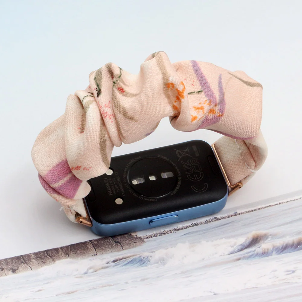 Bracelet for Huawei Band 10/ 9 / 8 Strap Scrunchies Cloth Soft Pattern Printed Fabric Wristband Bracelet Women Elastic Watchband