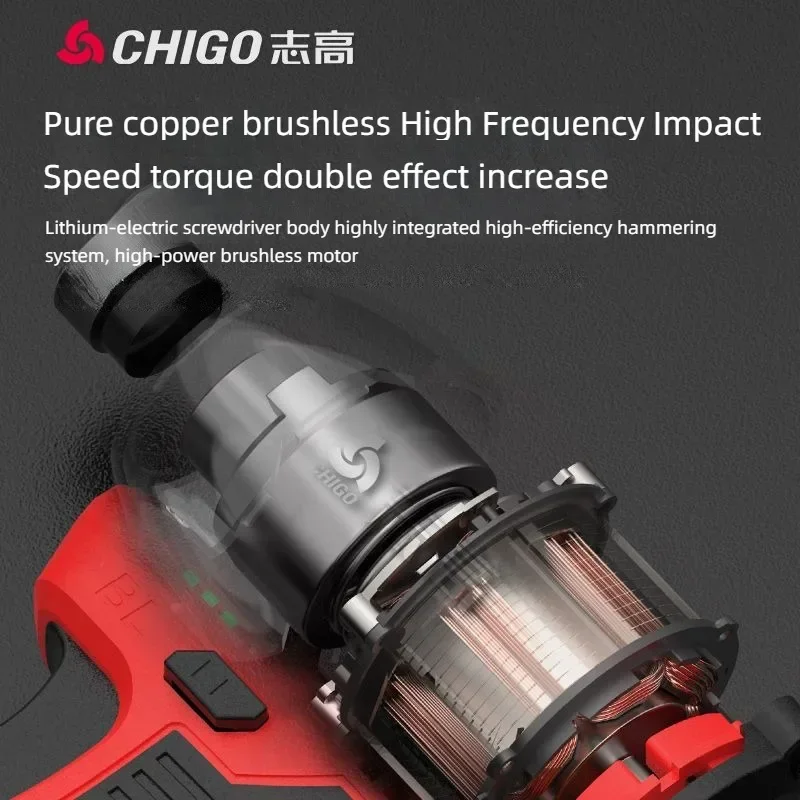 Imagem -03 - Chigo-brushless Cordless Furadeira Elétrica Perfurador de Percussão 160n.m Chave de Fenda 16.8v 3600rpm Velocidade Ferramentas Elétricas