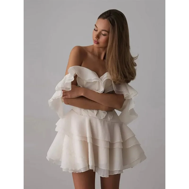 

Chic Solid Patchwork Ball Gown Mini Dress For Women Elegant Sleeveless V Neck High WaistSummer Street Vestidos