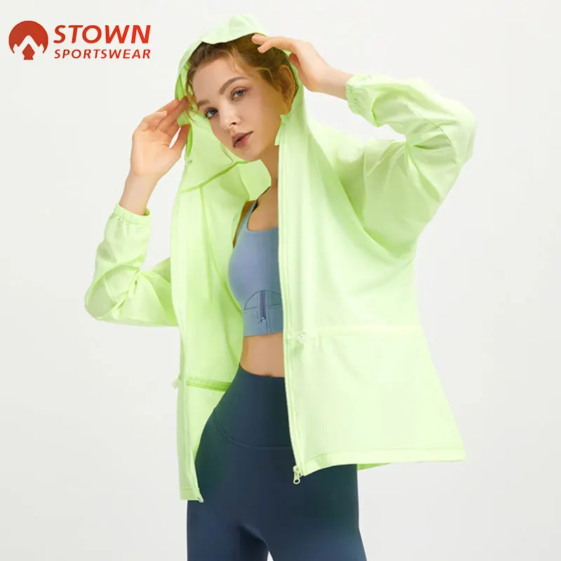 Stown Sportswear Sun Protection Jacket with Hood Summer Sports and Leisure Long Sleeve Gym Hoodie UPF 50+ Women\'s Sports Jacket