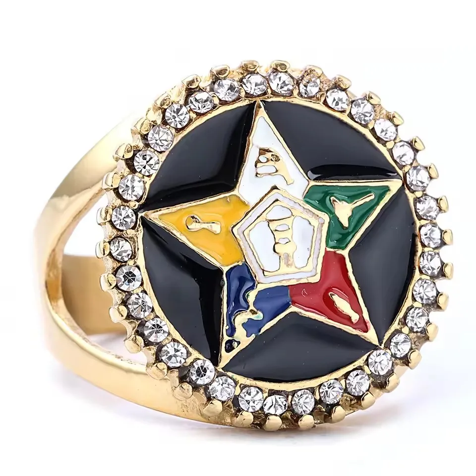 

6~15 Gold Crystal Stainless steel Masonic Freemason OES Eastern Star rings for Women order of the eastern star rings