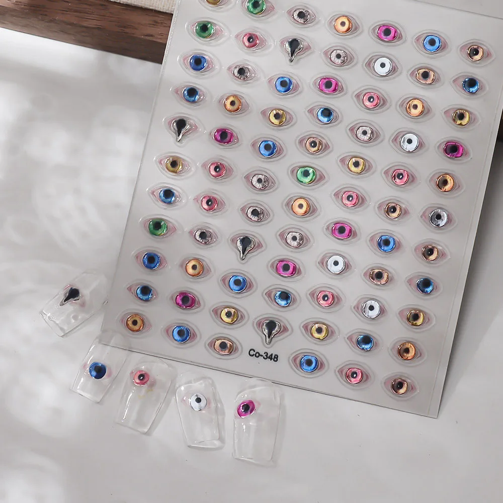 5D Bronzing Dark Evil Eye สติกเกอร์เล็บนูนสีสันสดใส Decals ตกแต่งสําหรับเล็บ DIY สีชมพูสีฟ้าสีแดง Slider อุปกรณ์