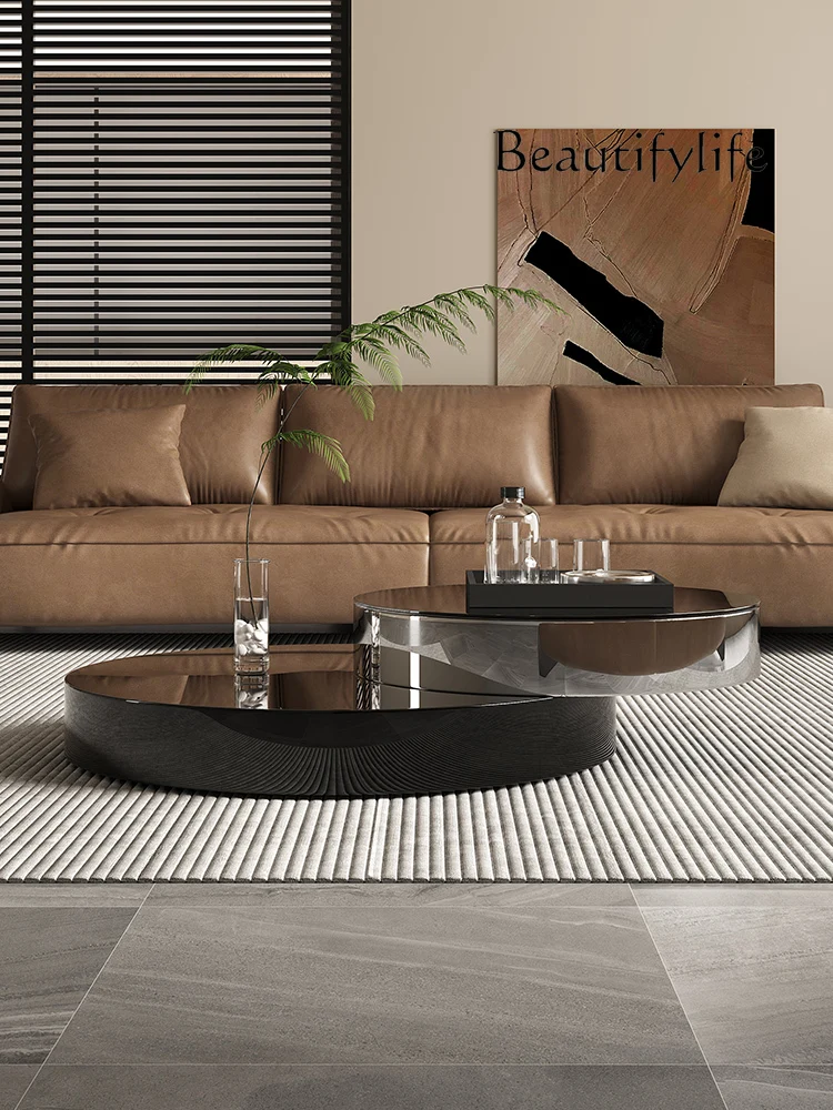 Light Luxury Modern Rotating Coffee Table Living Room Home Size round Black Glass Advanced Sense