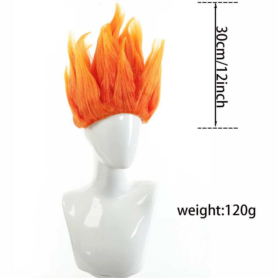 Peruca Anime Flame, design espetado pré-estilo, fibra sintética dupla laranja e amarela, curta de 12" para cosplay e festas de Halloween
