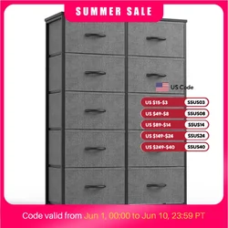JHK Bedside Table For Bedroom With 10 Fabric Drawers Nightstand Storage Cabinet With Steel Frame Clothes Storage Display Cabinet