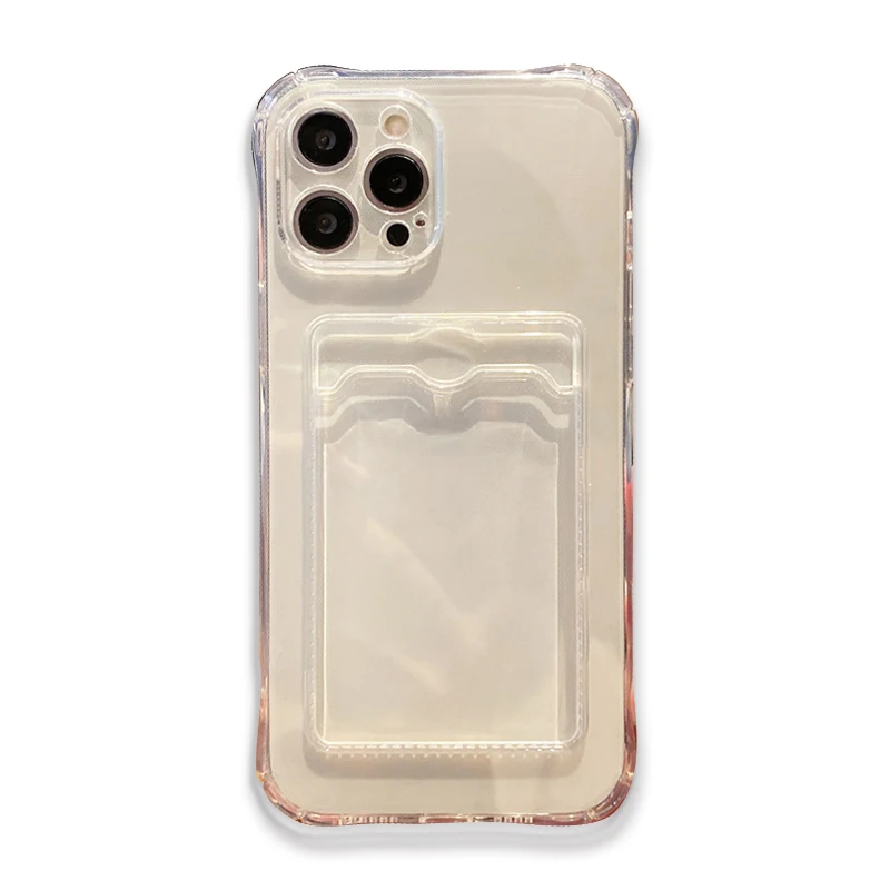 Transparente Hülle mit Kartenfach für iPhone 14 Plus 15 13 17 16e 12 11 18 Pro Max 8 7 Plus XS Max XR X SE, weiche, stoßfeste Schutzhülle