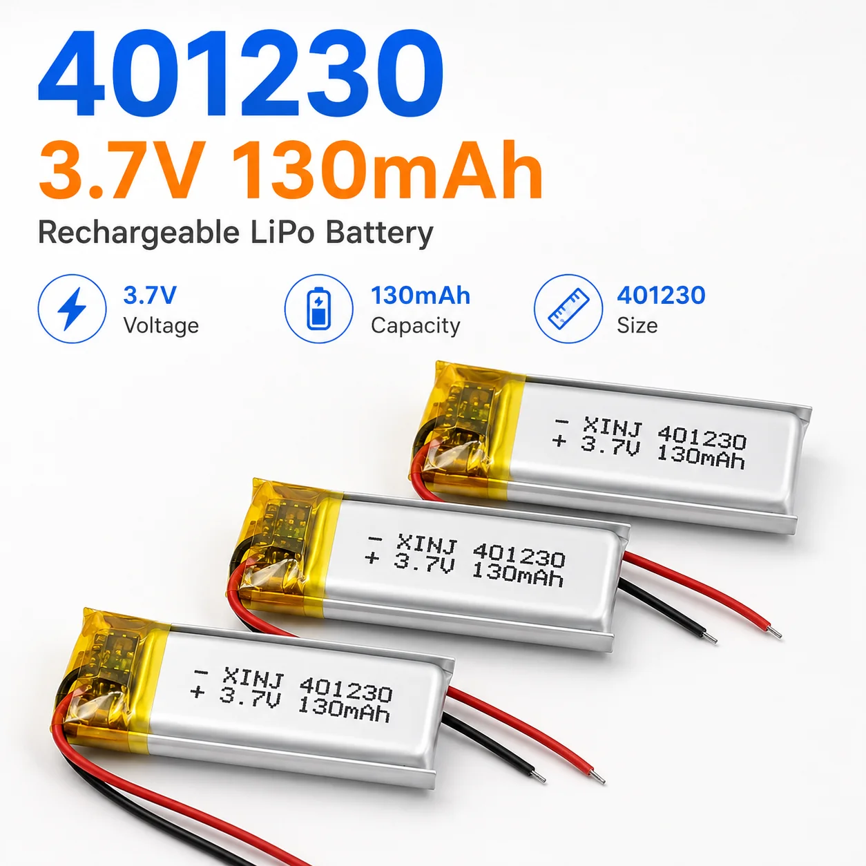 

3.7V 130mAh 401230 Rechargeable Li-Po Battery Lithium Polymer For Bluetooth Earphone Headphone Speaker Dash Cam Satnav