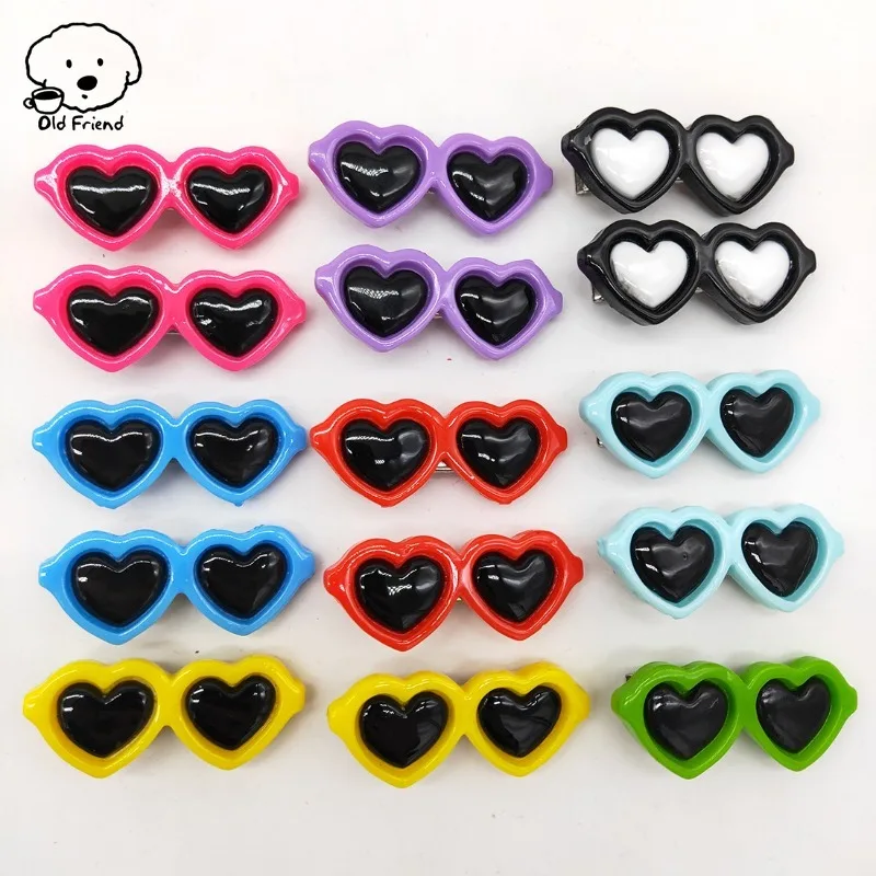 Pet Lovely Heart Sunglasses Hairpins Pet Dog Bows Hair Clips for Puppy Dogs Cat Yorkie Teddy Hair Decor Pet Supplies