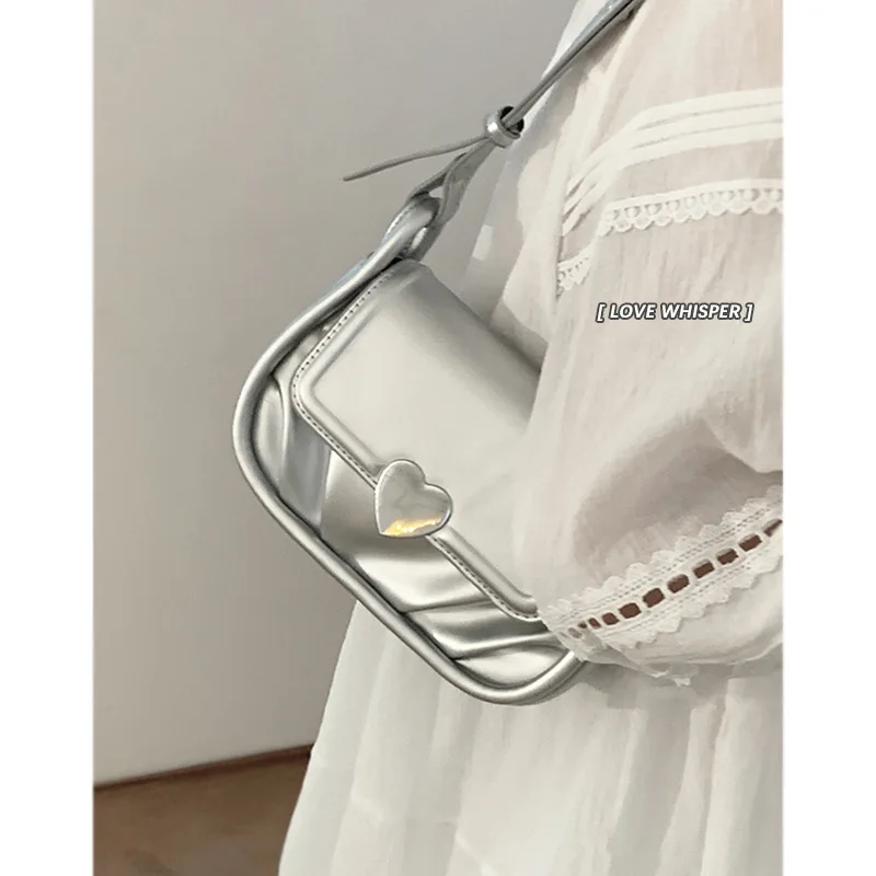 French Style Fashion Elegant 2023 New Fashion Square Small Crossbody Bags for Women Silver Casual Handbag French Style